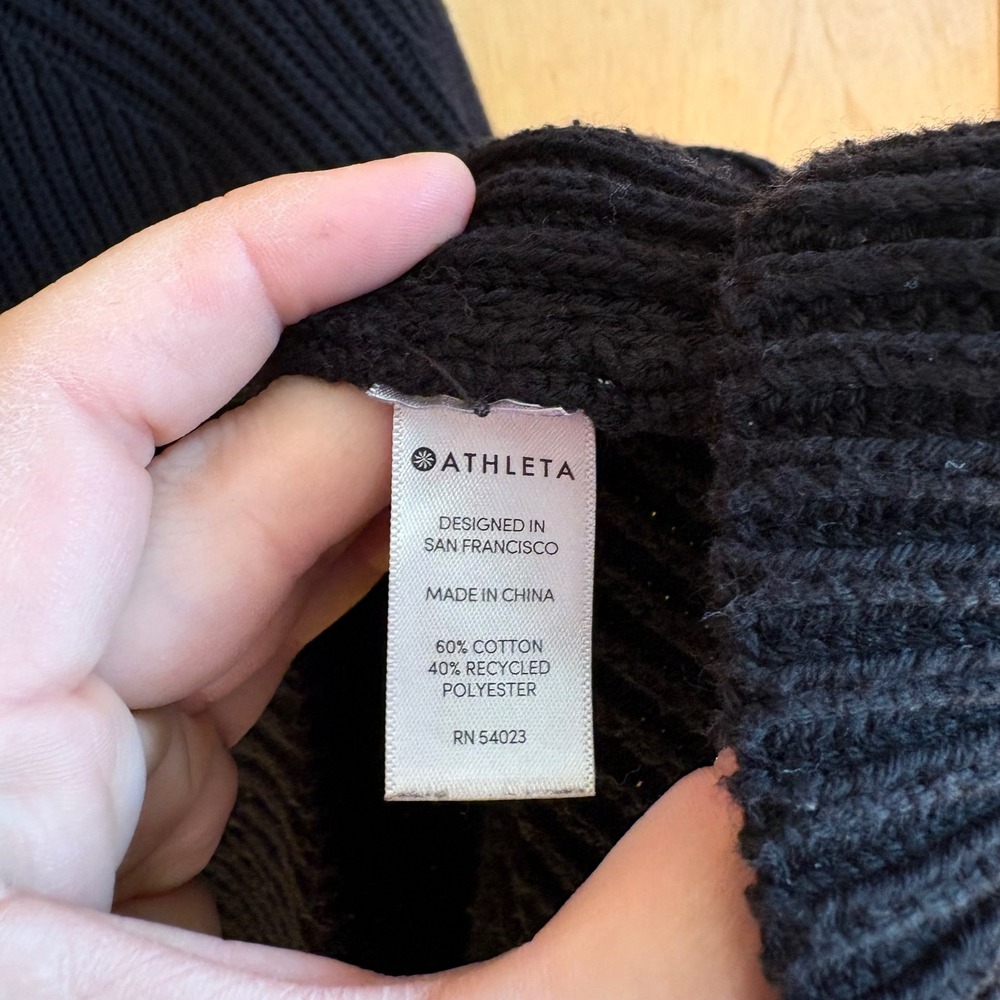 Athleta Black Ribbed Knit Sweater Pullover Crew Neck Long Sleeve Women's Size M - Picture 3 of 9